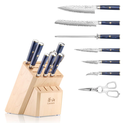 Cangshan KITA Series 8-Piece Knife Block Set with Empty Slots, High Carbon X-7 Damascus Steel 16-Slot, 503862 (Maple, 8pc)