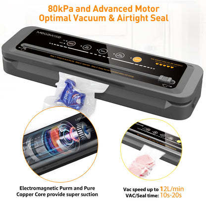 MegaWise Vacuum Sealer Machine | 80kPa Suction Power| Bags and Cutter Included & Vacuum Sealer Bags (8''x 12''-110pcs)