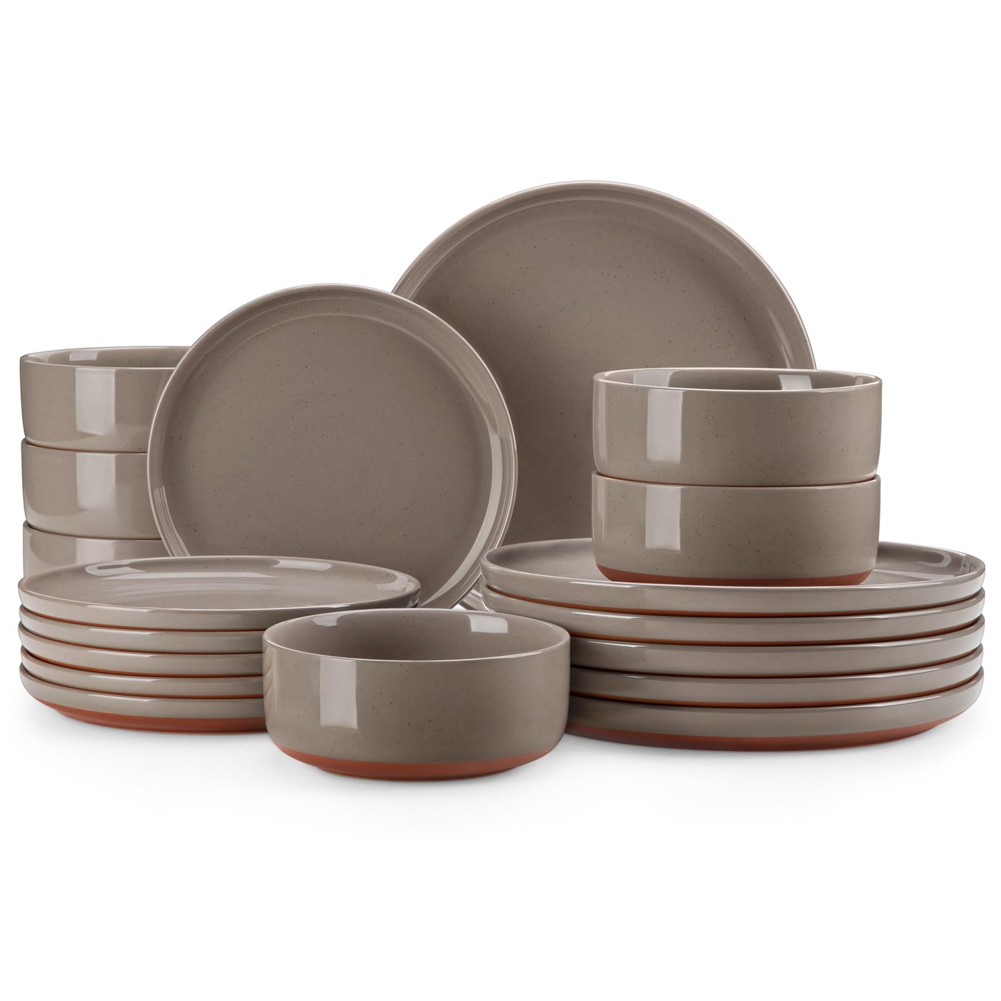 MALACASA Plates and Bowls Sets, 18 Pieces Modern Ceramic Dinnerware Set for 6 Kitchen Dinner Set Stoneware Dishware Dishes Set Microwave and Dishwasher Safe, Brown, Series TARA