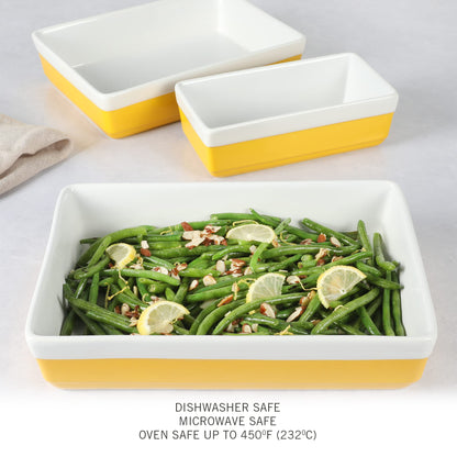 MARTHA STEWART 3 Piece Oven to Table Stoneware Bakeware, Baking Dish & Casserole Set - Yellow