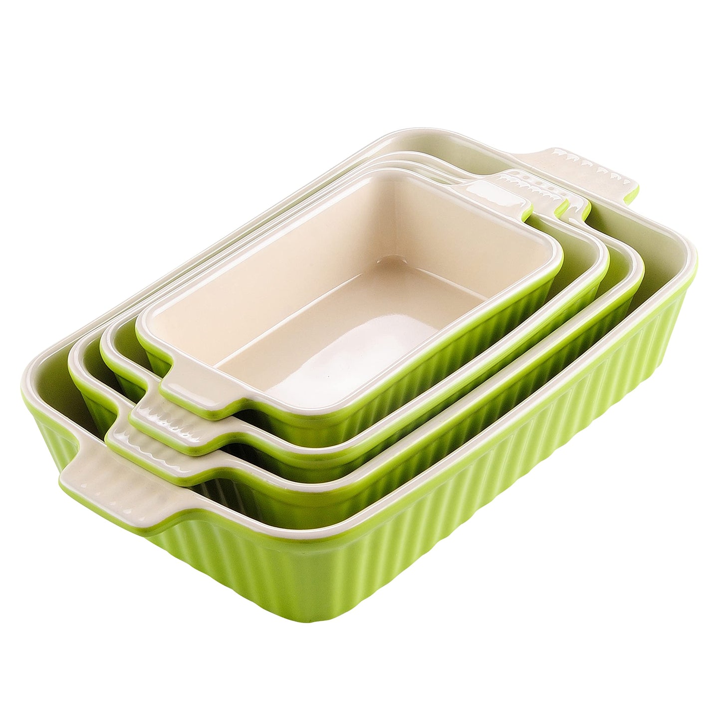 MALACASA Bakeware Set of 4, Porcelain Baking Pans Set for Oven, Casserole Dish, Ceramic Rectangular Baking Dish Lasagna Pans for Cooking Cake Kitchen, Green (9.4"/11.1"/12.2"/14.7"), Series BAKE.BAKE