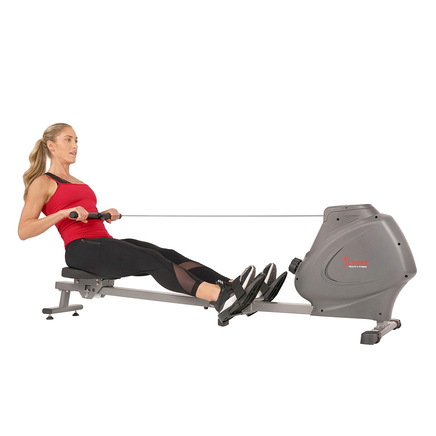 Sunny Health & Fitness Compact Folding Magnetic Rowing Machine with LCD Monitor, Bottle Holder, 43 Inch Slide Rail, 285 LB Max Weight - Synergy Power Motion - SF-RW5801