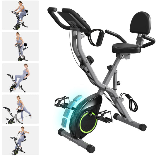 Foldable Exercise Bike Stationary Bikes for Home, 5 IN 1 Indoor Workout Bike, with 16-Level Quiet Magnetic Resistance, 6.6 LBS Flywheel and 300LBS Capacity, 2025 Designed 817 X-bike