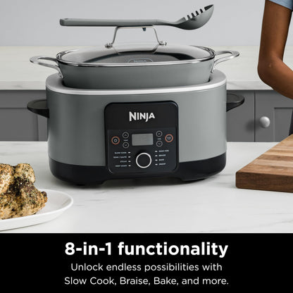 Ninja MC1001 Foodi PossibleCooker PRO 8.5 Quart Multi-Cooker, with 8-in-1 Slow Cooker, Dutch Oven, Steamer, Glass Lid Integrated Spoon, Nonstick, Oven Safe Pot to 500°F, Sea Salt Gray