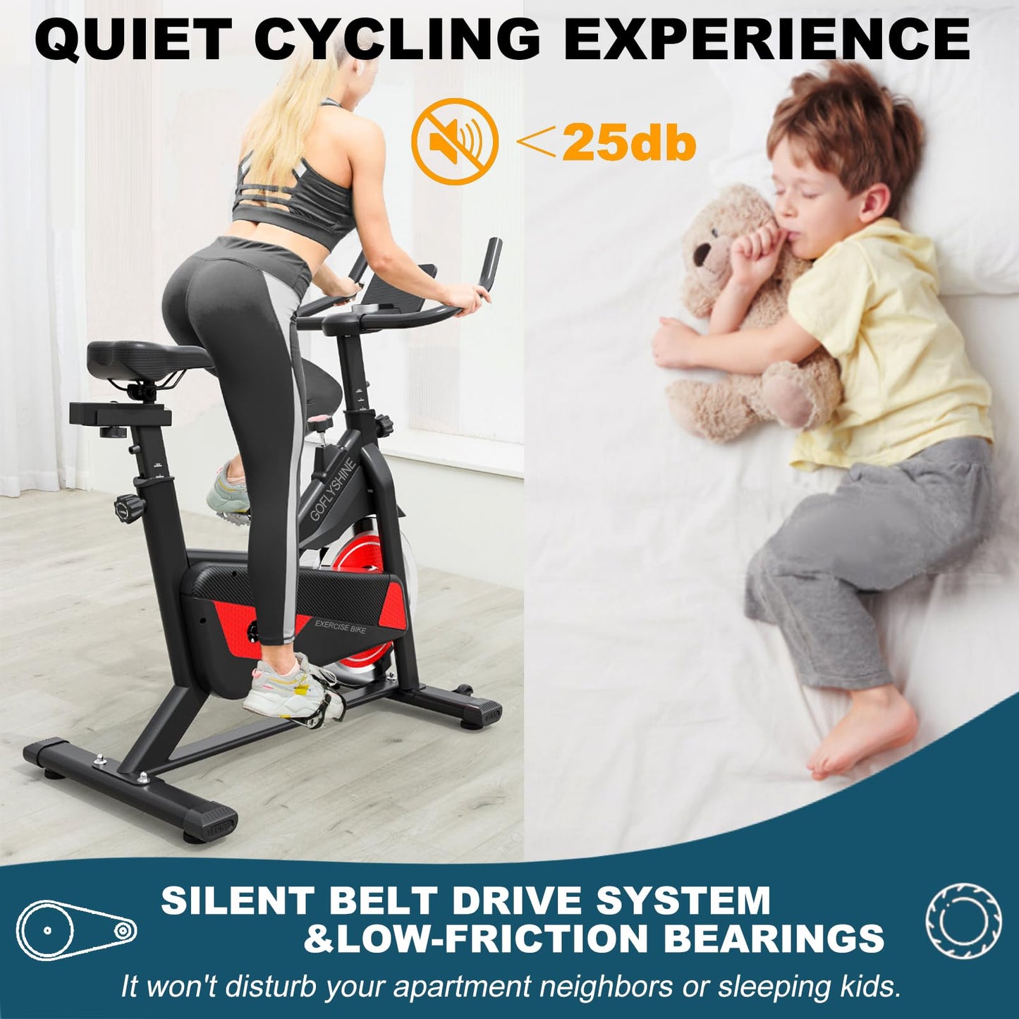 Exercise Bike, Stationary Bike Indoor Cycling Bike for Home Cardio Gym 300lbs Weight Capacity, Workout Bike with Heavy Flywheel, Seat Cushion, LCD Monitor, Optoelectronic Heart Rate,Silent Belt Drive