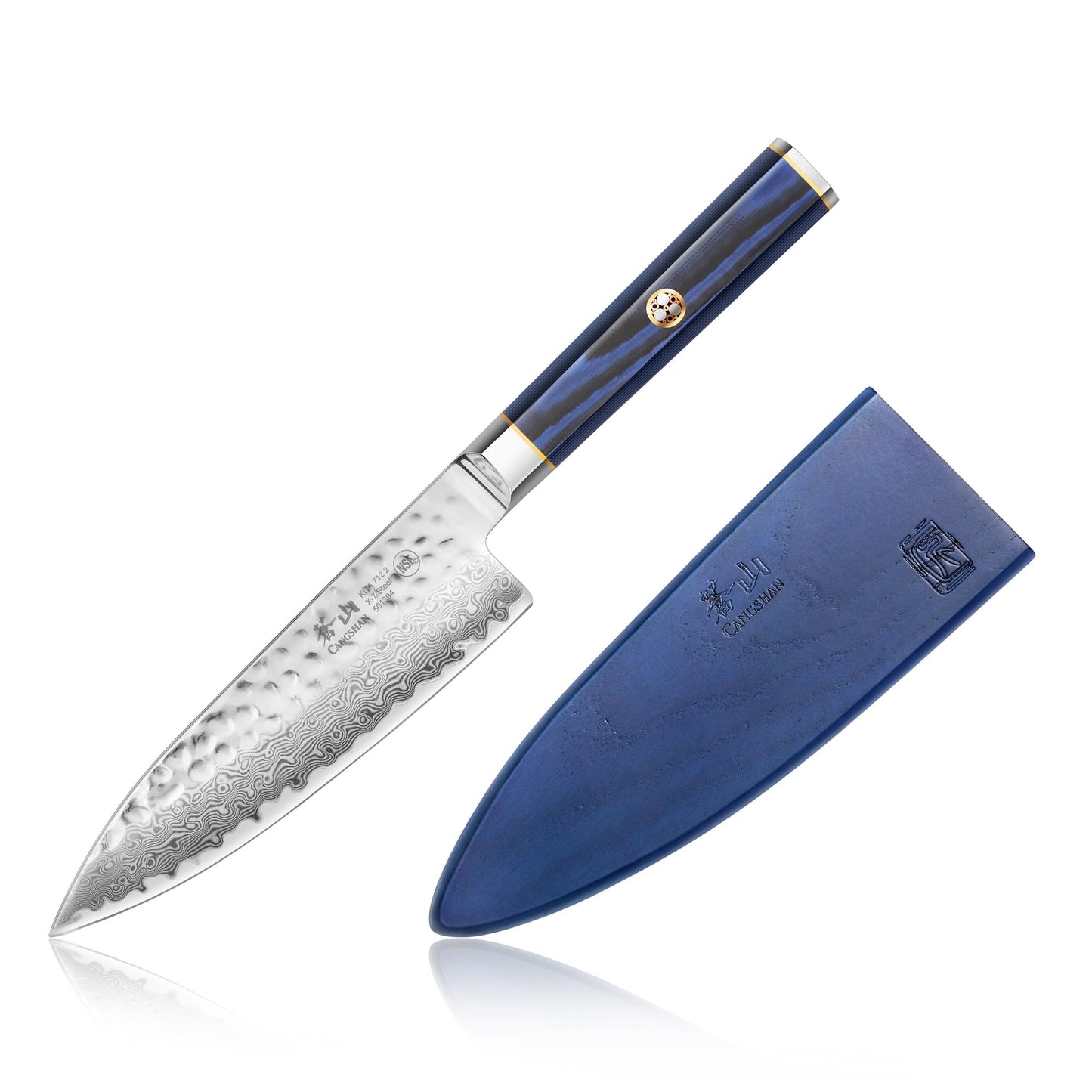 Cangshan KITA Series 6-Inch Chef's Knife with Sheath, High Carbon X-7 Damascus Steel, 501394