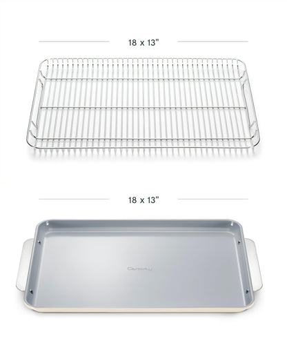 Caraway Non-Stick Ceramic Baking Sheet & Cooling Rack - Ceramic Coated - Non-Toxic, PTFE & PFOA Free - Perfect for Baking, Roasting, and More - Large (18" x 13") - Cream