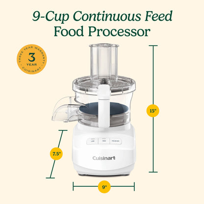 Cuisinart 9-Cup Continuous Feed Food Processor with Fine and Medium Reversible Shredding and Slicing Disc, Universal Blade, Continuous-Feed Attachment, and In-Bowl Storage (White)