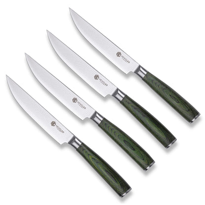 HexClad Steak Knife Set, 4-Pieces Damascus Stainless Steel Blades, Full Tang Construction, Pakkawood Handles