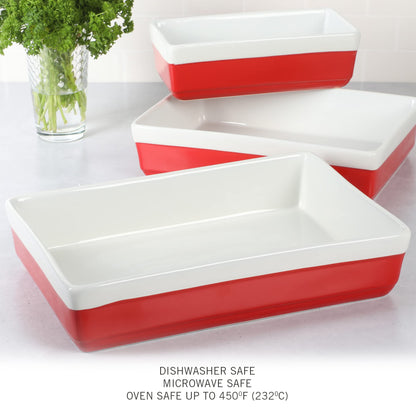 MARTHA STEWART 3 Piece Oven to Table Stoneware Bakeware, Baking Dish & Casserole Set - Red