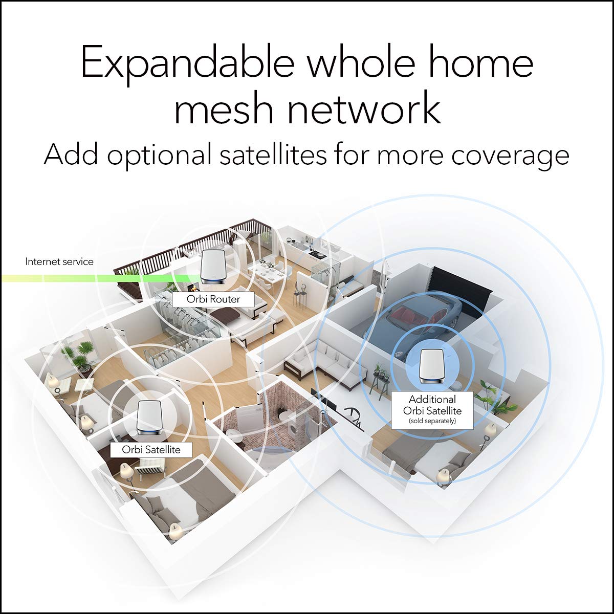 NETGEAR Orbi 970 Series Quad-Band WiFi 7 Mesh Network System (RBE973S), Router + 2 Satellite Extenders, Security Features, Up to 27Gbps, Covers Up to 10,000 sq. ft., 200 Devices, 10 Gig Internet Port