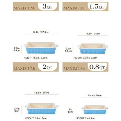 MALACASA Casserole Dishes for Oven, Porcelain Baking Dishes, Ceramic Bakeware Sets of 4, Rectangular Lasagna Pans Deep with Handles for Baking Kitchen, Blue (9.4"/11.1"/12.2"/14.7"), Series BAKE.BAKE