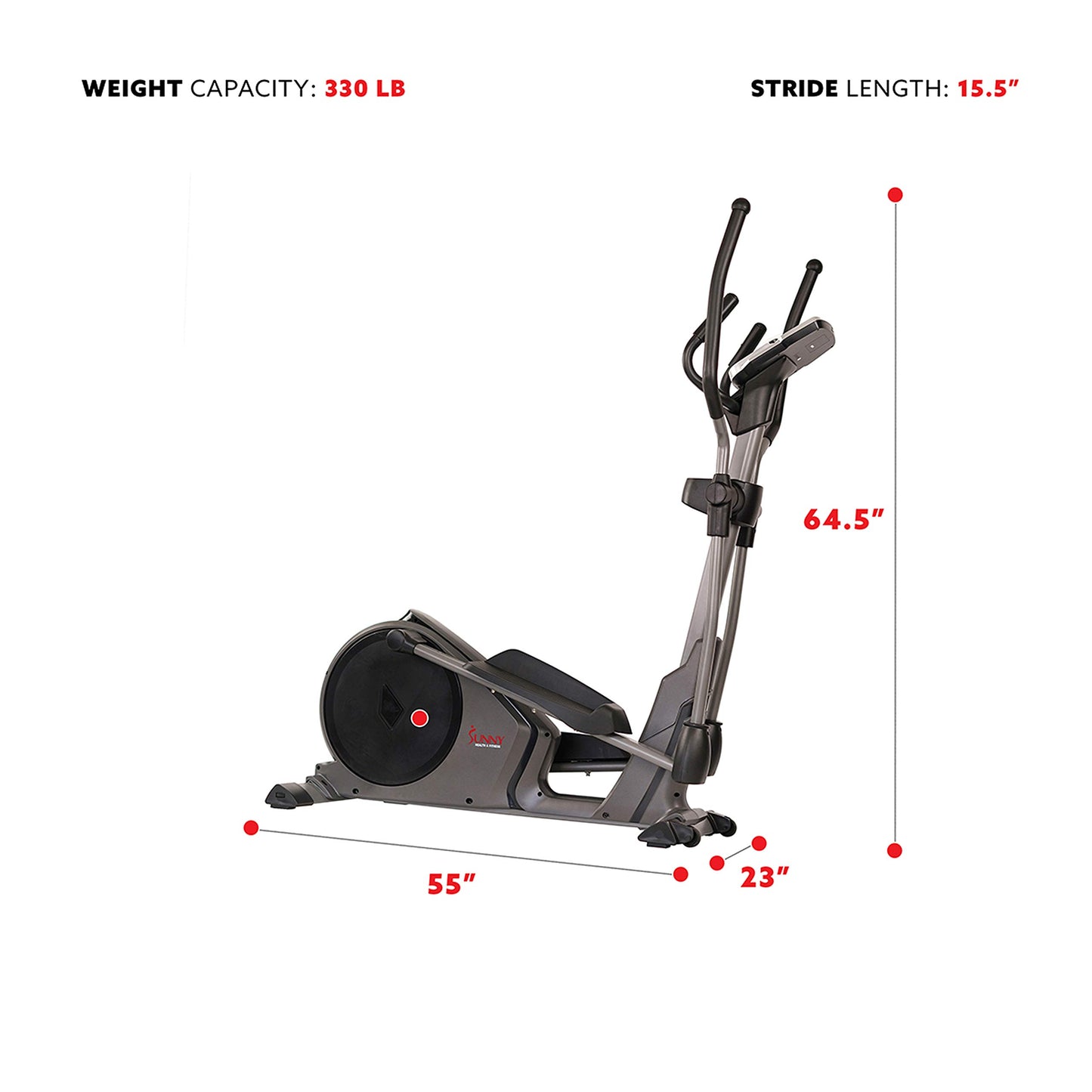 Sunny Health & Fitness Programmable Electro-Magnetic Elliptical Cross Trainer Exercise Machine, Full-Body Low-Impact Cardio Equipment with 24 Pre-Built Workout Modes and 330 lbs Capacity – SF-E3912