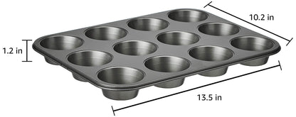 Amazon Basics Nonstick Round Muffin Baking Pan, 12 Cups, Set of 2, Gray, 13.9x10.55x1.22"