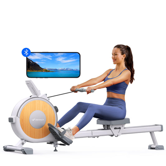 MERACH Rowing Machine with App, 16 Levels of Magnetic Resistance, Exclusive Dual Slide Rail Rower, 350LB Max Weight Rowing Machines for Home Use, Q1S White