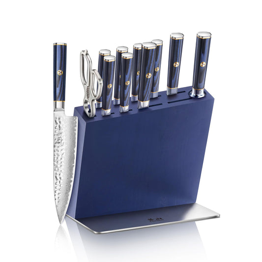 Cangshan KITA Series 12-Piece Knife Block Set, HUA Ash Wood Block, 501790 (Blue, 12pc)