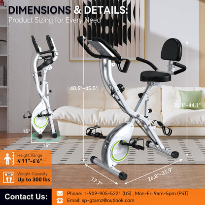 Foldable Exercise Bike Stationary Bikes for Home, 5 IN 1 Indoor Workout Bike for Seniors, with 16-Level Quiet Magnetic Resistance, 5.5 LBS Flywheel and 300LBS Capacity, 2025 Designed 817 X-bike White