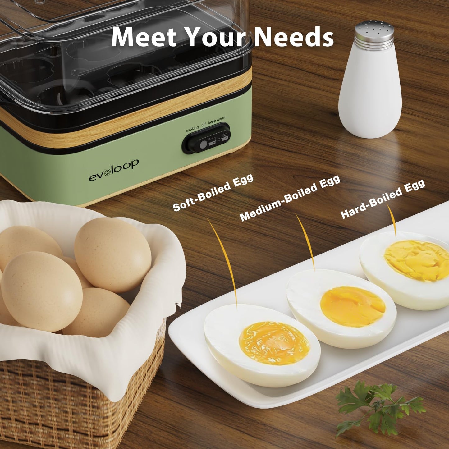 Evoloop Rapid Egg Cooker Electric 6 Eggs Capacity, Soft, Medium, Hard Boiled, Poacher, Omelet Maker Egg Poacher With Auto Shut-Off, BPA Free (Green)