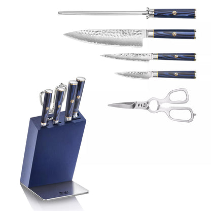 Cangshan KITA Series 6-Piece Knife HUA Block Set, High Carbon X-7 Damascus Steel, 501783 (Blue, 6pc)