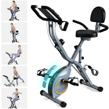 Foldable Exercise Bike Stationary Bikes for Home, 5 IN 1 Indoor Workout Bike for Seniors, with 16-Level Quiet Magnetic Resistance, 5.5 LBS Flywheel and 300LBS Capacity, 2025 Designed 817 X-bike All Gray