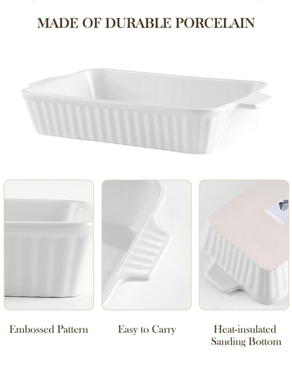 MALACASA Casserole Dishes for Oven, Porcelain Baking Dishes, Ceramic Bakeware Sets of 4, Rectangular Lasagna Pans Deep with Handles for Baking Cake Kitchen, White (9.4"/11.1"/12.2"/14.7"), Series