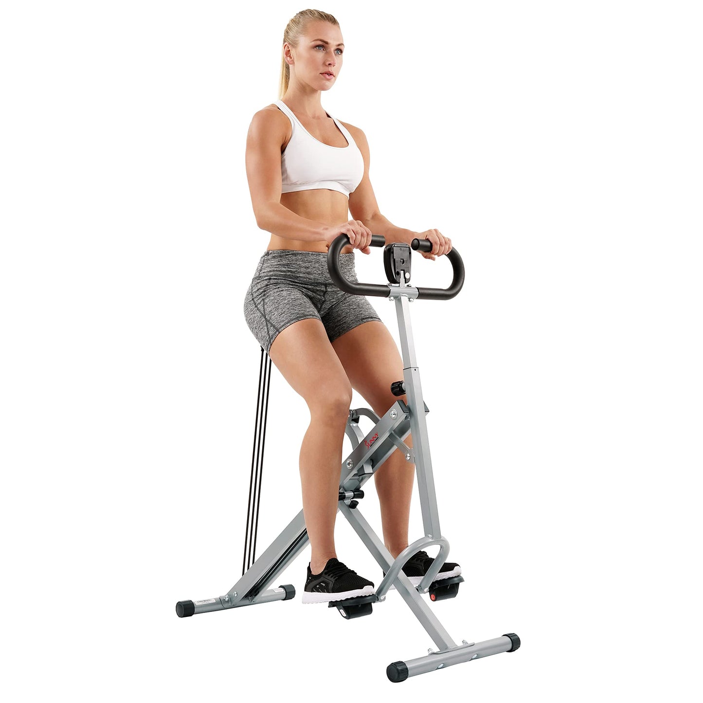 Sunny Health & Fitness Smart Upright Row-N-Ride Exerciser, Squat Assist Trainer for Glutes Workout with Adjustable Resistance, Easy Setup & Foldable, Glute & Leg Exercise Machine- NO. 077S