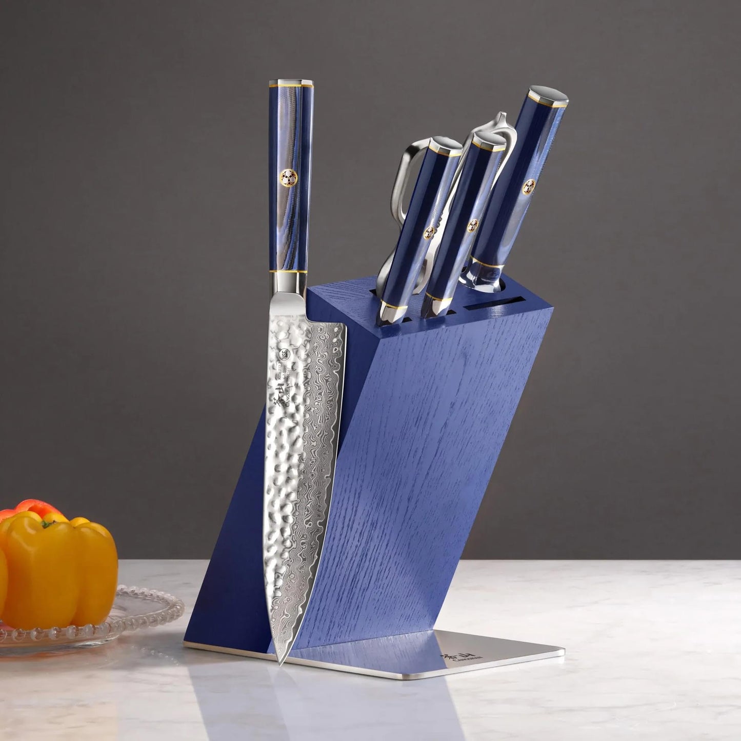 Cangshan KITA Series 6-Piece Knife HUA Block Set, High Carbon X-7 Damascus Steel, 501783 (Blue, 6pc)