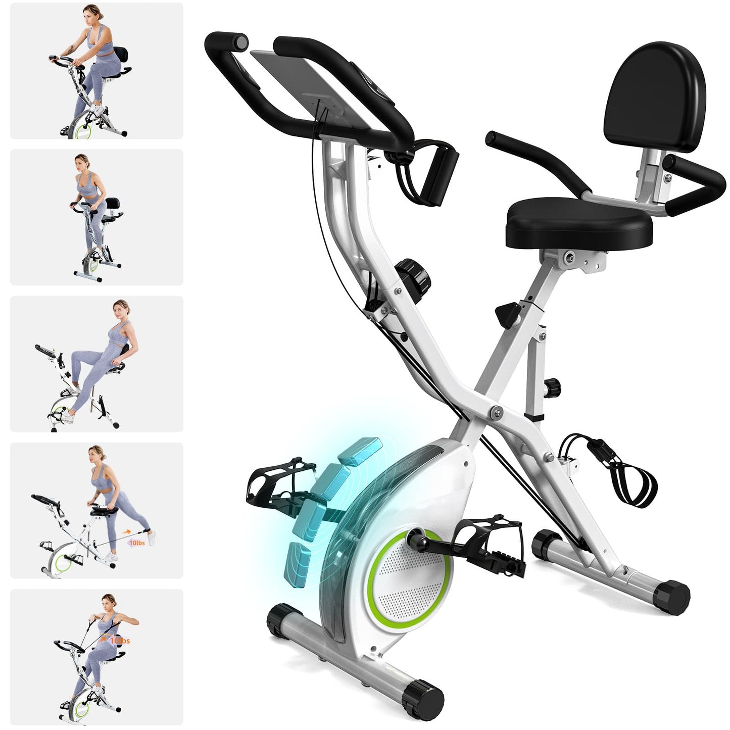 Foldable Exercise Bike Stationary Bikes for Home, 5 IN 1 Indoor Workout Bike for Seniors, with 16-Level Quiet Magnetic Resistance, 5.5 LBS Flywheel and 300LBS Capacity, 2025 Designed 817 X-bike White