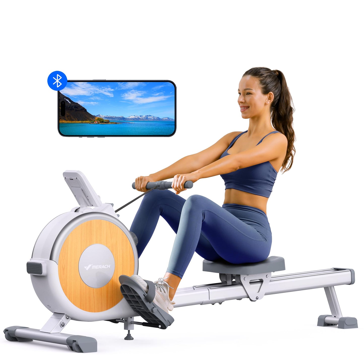 MERACH Rowing Machine with App, 16 Levels of Magnetic Resistance, Exclusive Dual Slide Rail Rower, 350LB Max Weight Rowing Machines for Home Use, Q1S White