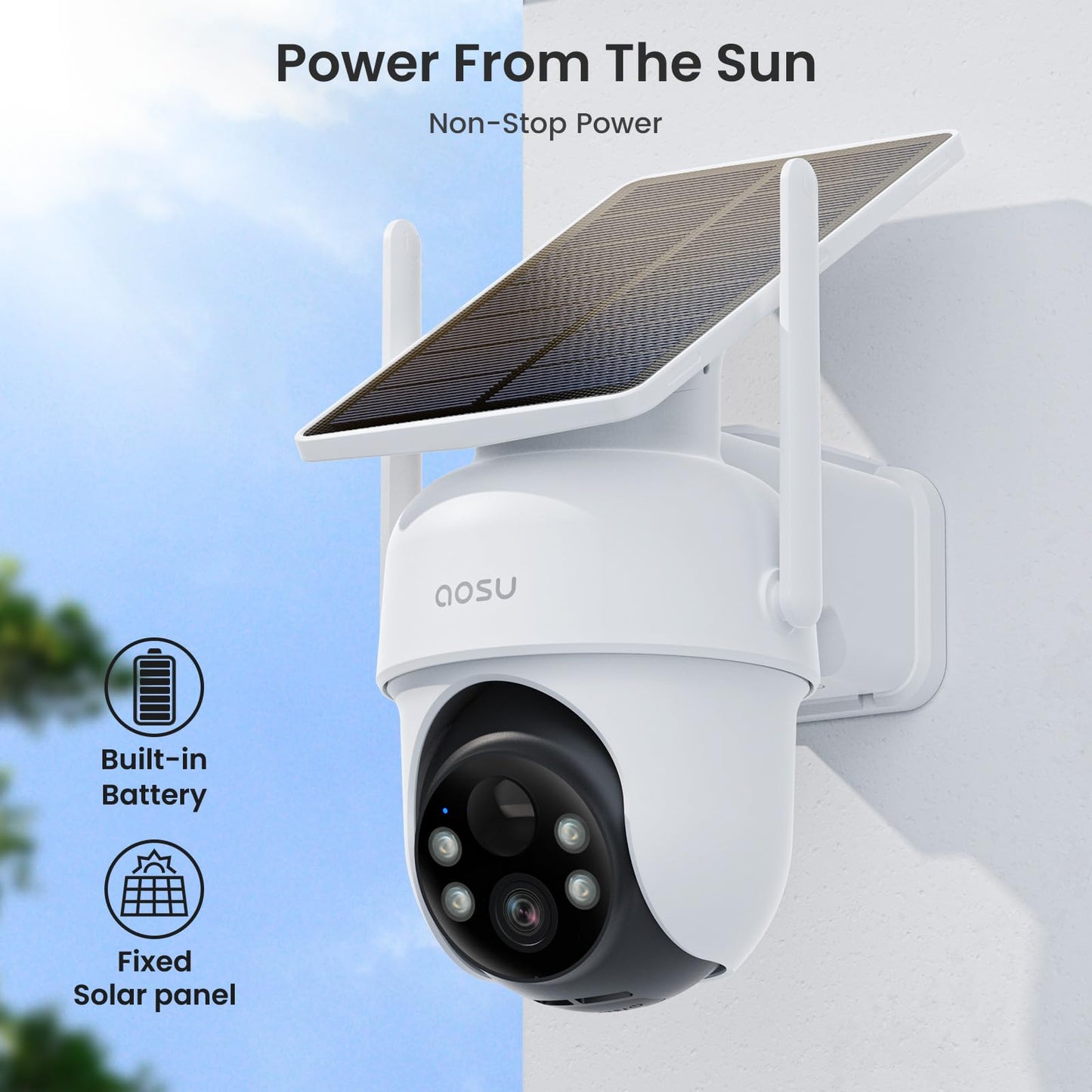 AOSU Security Cameras Outdoor Wireless, 4 Cam-Kit, No Subscription, Solar-Powered, Home Security Cameras System with 360° Pan & Tilt, Auto Tracking, 2K Color Night Vision, Easy Setup, 5G & 2.4G WiFi