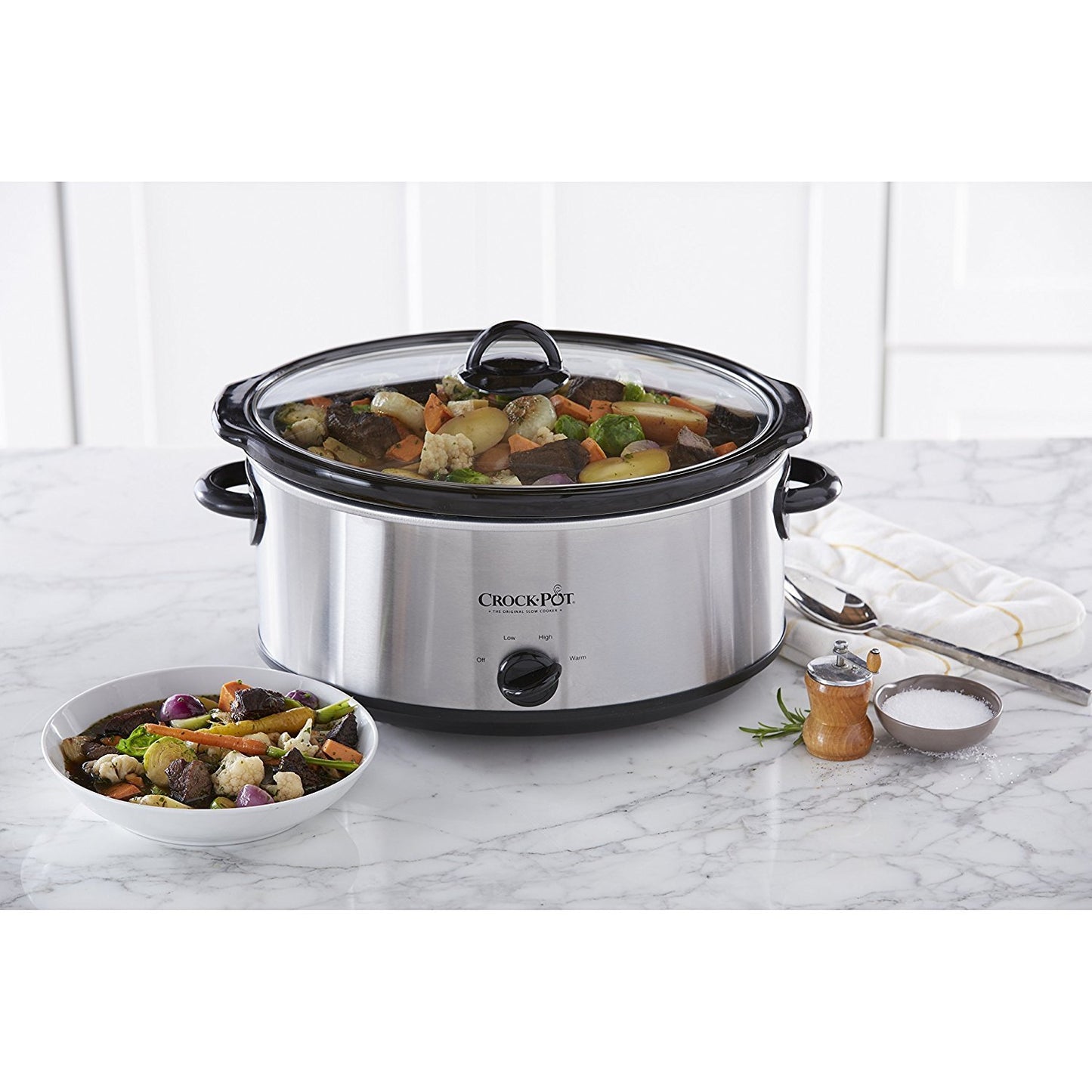 Crock-Pot 7 Quart Oval Manual Slow Cooker, Stainless Steel (SCV700-S-BR), Versatile Cookware for Large Families or Entertaining