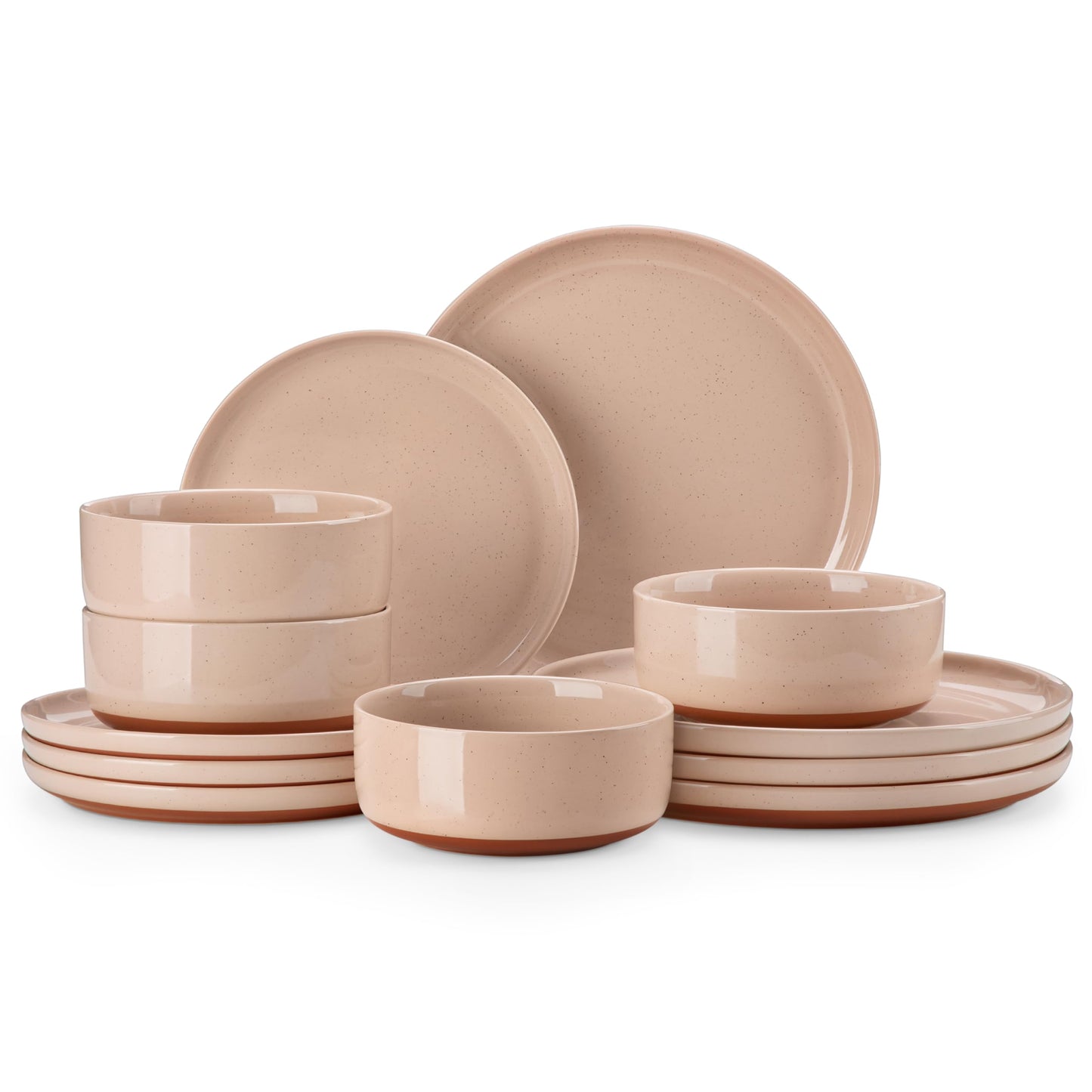 MALACASA Plates and Bowls Sets, 12 Pieces Modern Stoneware Dinnerware Set for 4 Kitchen Dinner Set Ceramic Dishware Dishes Set Microwave and Dishwasher Safe, Pink, Series TARA