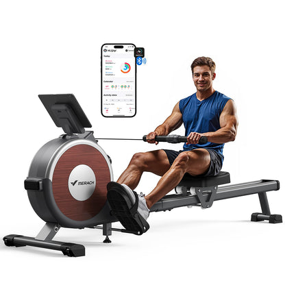 Merach Rowing Machine, Magnetic Rower Machine for Home, 16 Levels of Quiet Resistance, Dual Slide Rail with Max 350lb Weight Capacity, App Compatible with LCD Monitor, Q1S