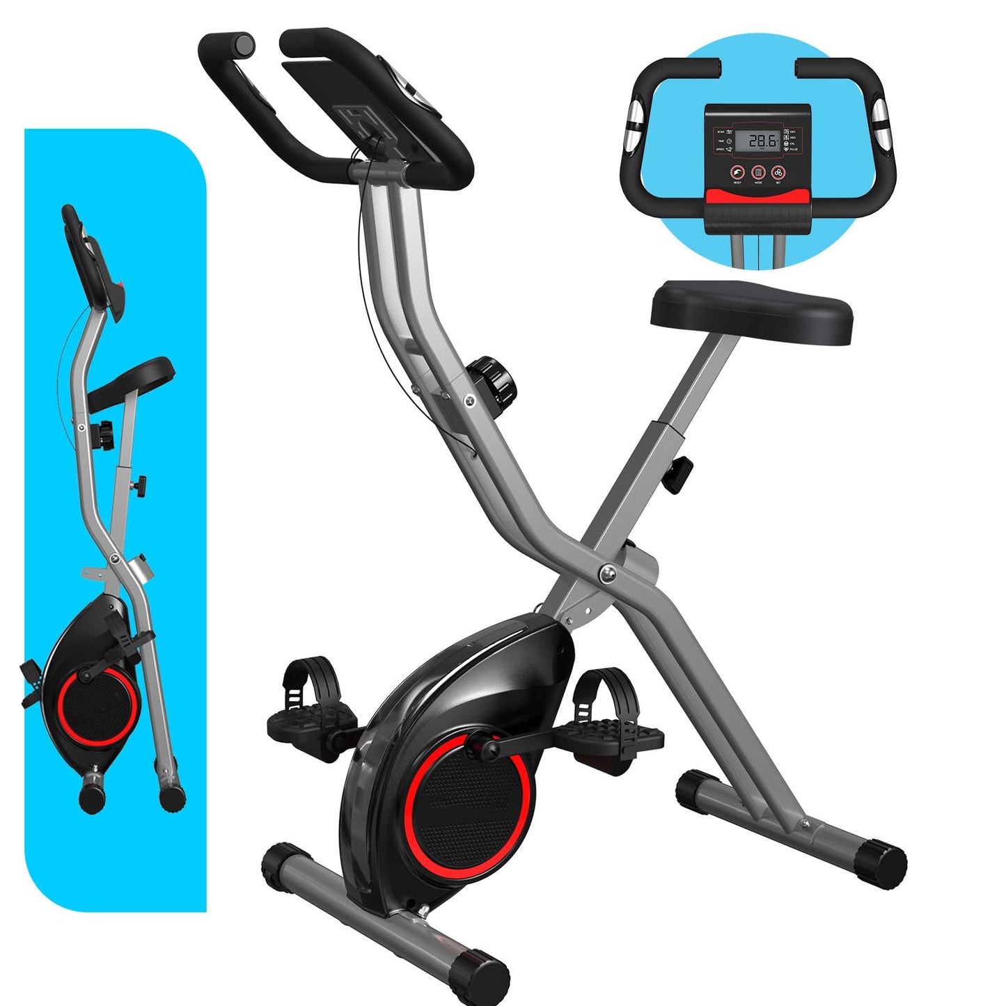 Portable Exercise Bike for Home, Lightweight Indoor Silent Bike, Foldable Stationary Bikes with Adjustable 16-Level Magnetic Resistance, 260LBS Capacity, 5.5 LBS Flywheel, for Home Workout 816 Black