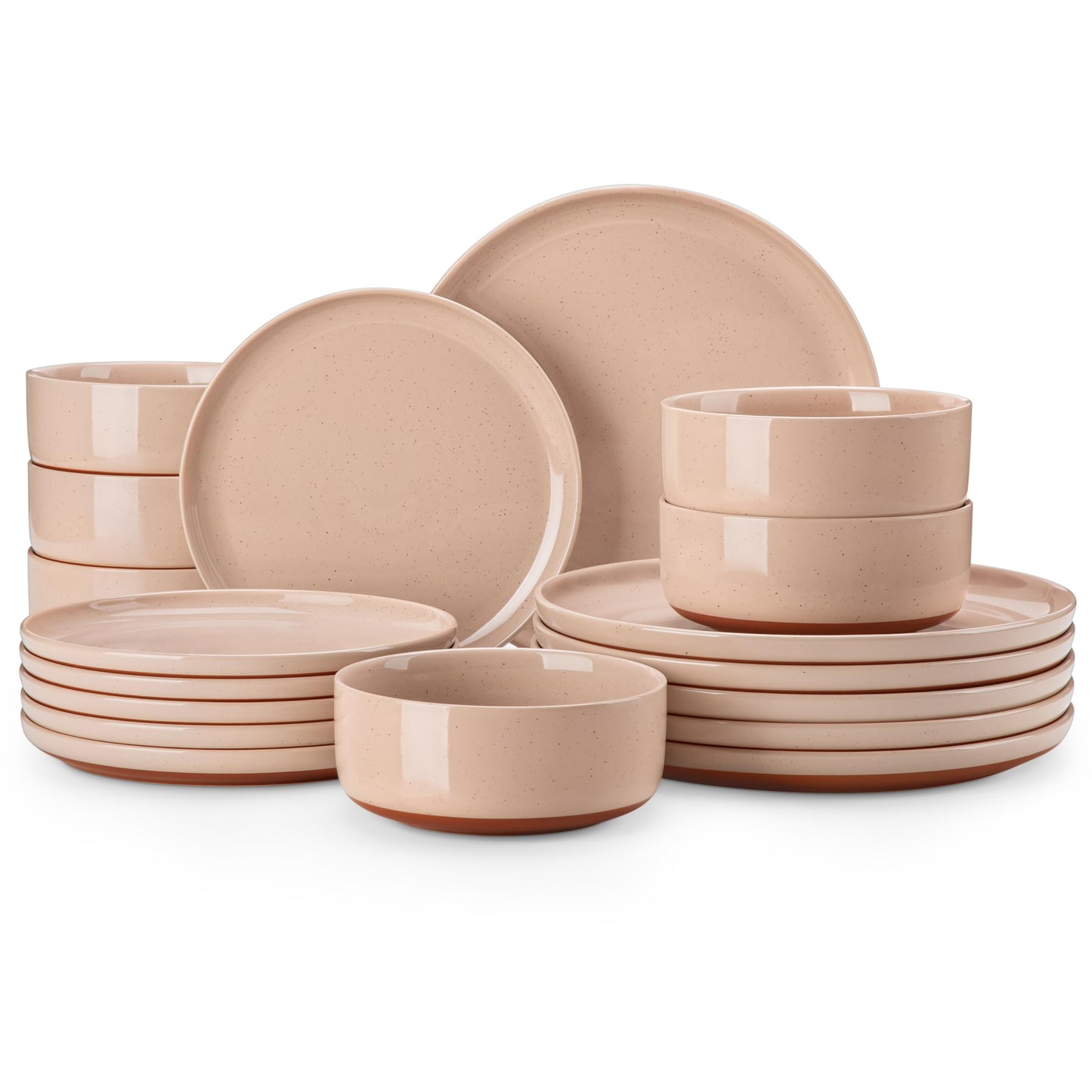 MALACASA Plates and Bowls Sets, 18 Pieces Modern Ceramic Dinnerware Set for 6 Kitchen Dinner Set Stoneware Dishware Dishes Set Microwave and Dishwasher Safe, Pink, Series TARA