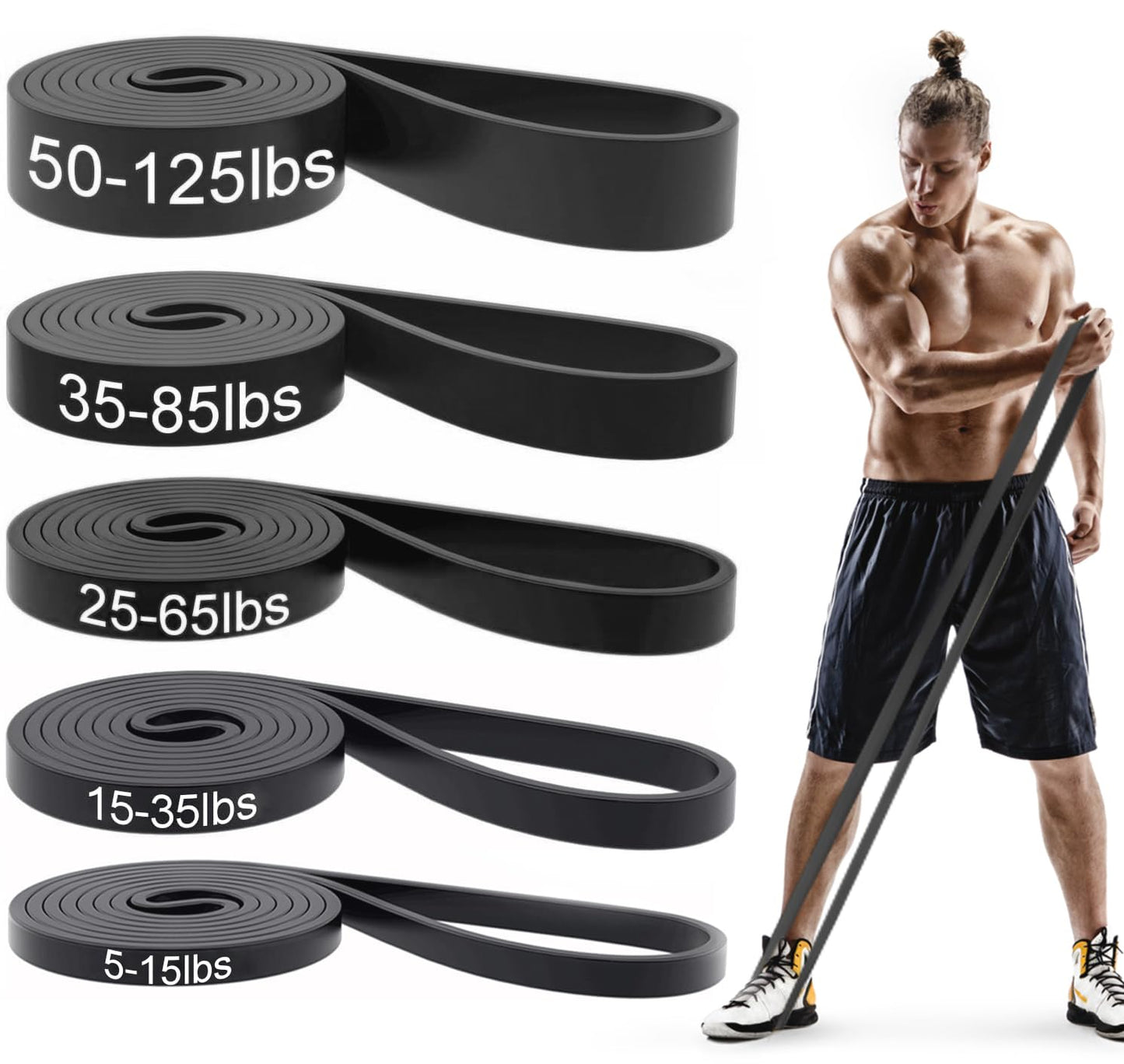 Pull Up Bands, Resistance Bands, Pull Up Assistance Bands Set for Men & Women, Exercise Workout Bands for Working Out, Body Stretching, Physical Therapy, Muscle Training - Black