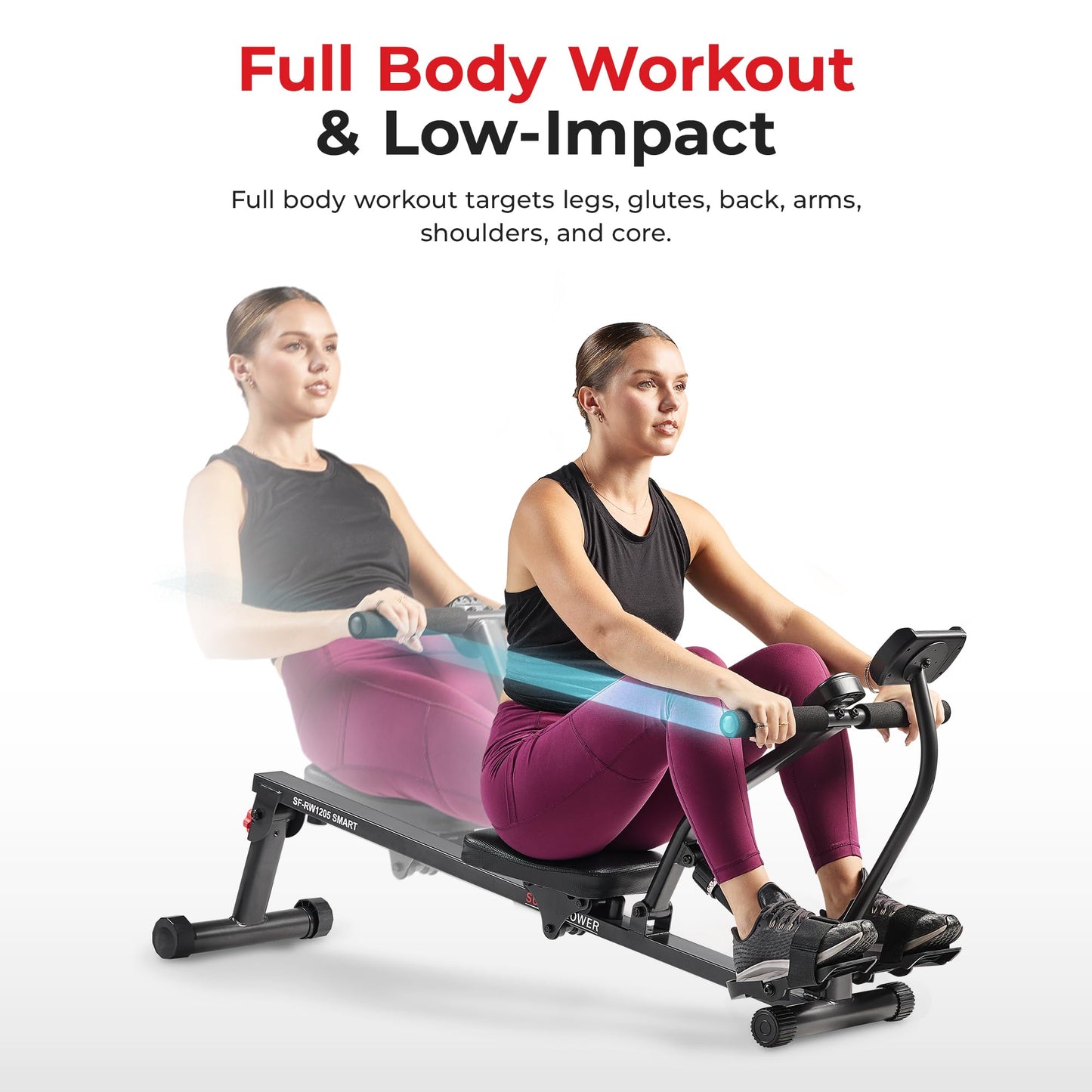 Sunny Health & Fitness Smart Compact Adjustable Rowing Machine, 12 Levels Adjustable Resistance, Complete Body Workout, Connect via Bluetooth with Exclusive SunnyFit App - SF-RW1205SMART