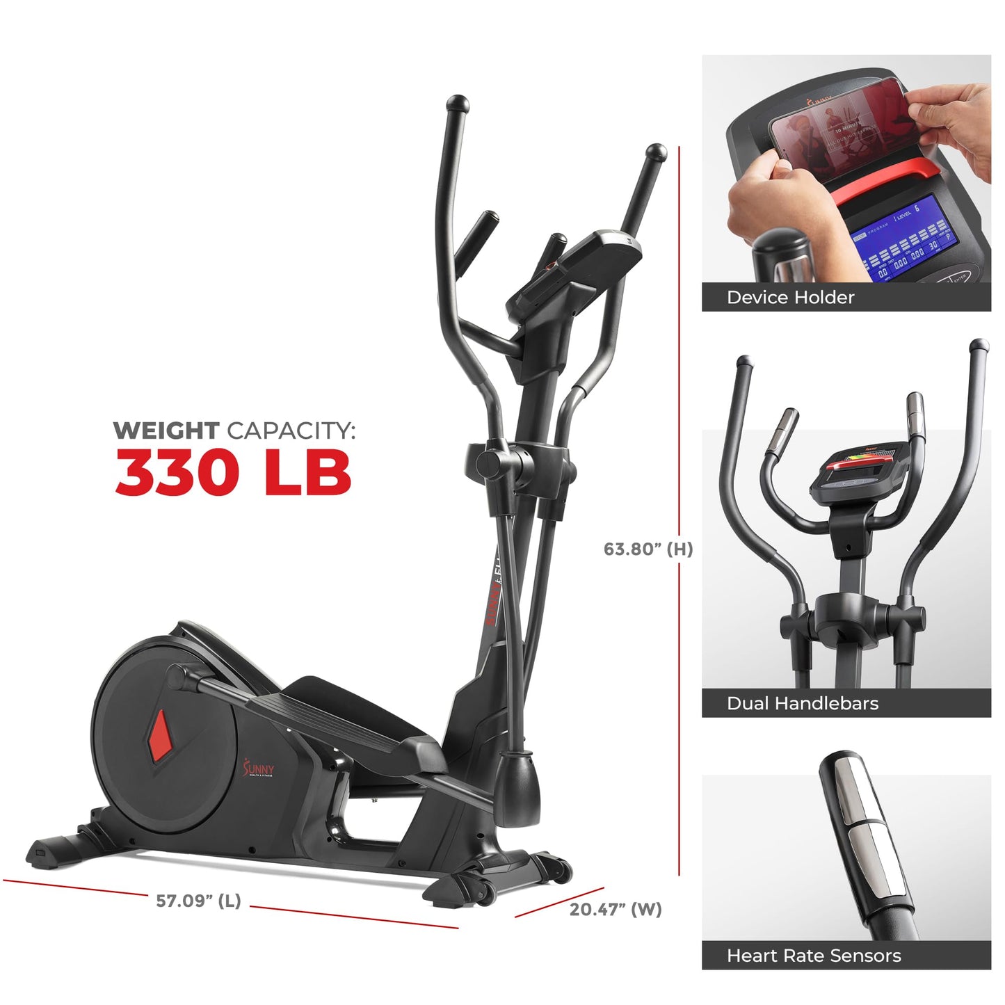 Sunny Health & Fitness Programmable Electro-Magnetic Elliptical Cross Trainer Exercise Machine, 24 Pre-Set Workout Modes for Full Body Training, Bluetooth Link w/Exclusive SunnyFit App–SF-E3912SSMART