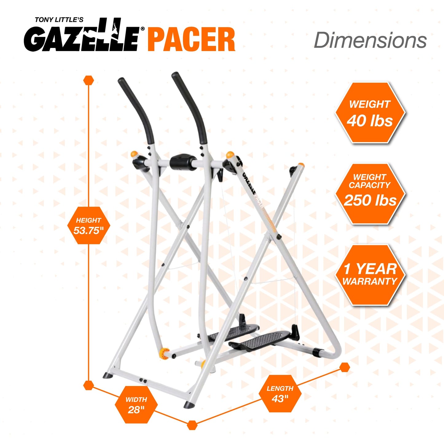 Gazelle Tony Little Pacer Total Body Fitness Workout Exercise Elliptical Glider Supports Up to 250 Pounds with Low Impact Design for Home Gym, Gray