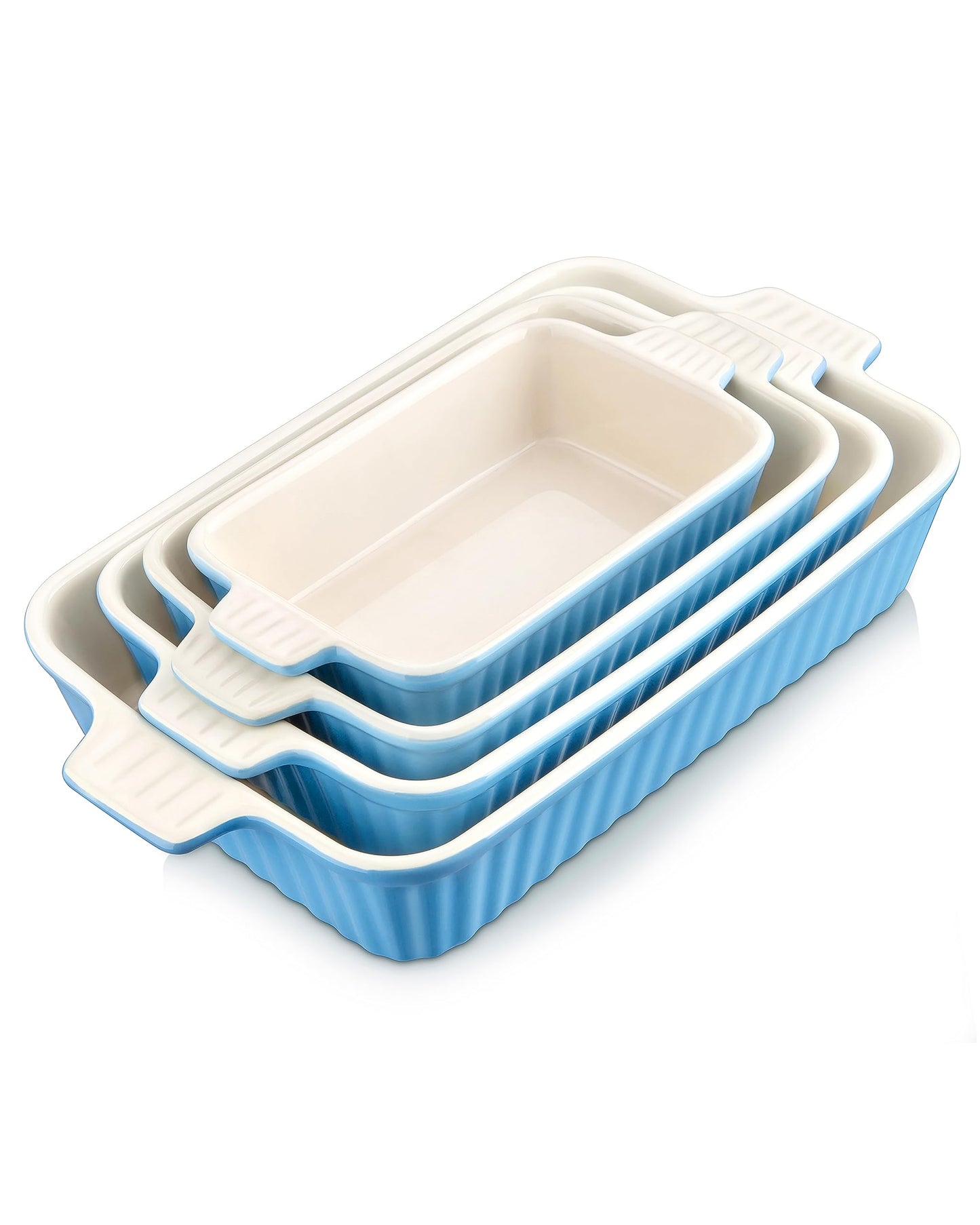 MALACASA Casserole Dishes for Oven, Porcelain Baking Dishes, Ceramic Bakeware Sets of 4, Rectangular Lasagna Pans Deep with Handles for Baking Kitchen, Blue (9.4"/11.1"/12.2"/14.7"), Series BAKE.BAKE