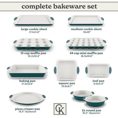 Country Kitchen Nonstick Stackable Bakeware Set - Durable, Easy Release Baking Set, Sage, 10 Pcs