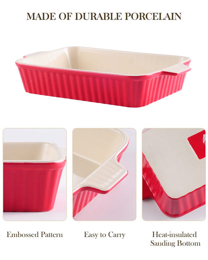 Bakeware Set of 4, MALACASA Porcelain Baking Pans Set for Oven, Casserole Dish, Ceramic Rectangular Baking Dish Lasagna Pans for Cooking Cake Pie Dinner Kitchen, Red (9.5"/11.25"/12.75"/14.5")