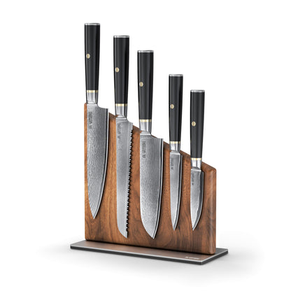 Yatoshi Magnetic Kitchen Knife Block Set 6 Pcs - Japanese 67 Layer High-Grade VG-10 Damascus Steel Knives, Sharp, G10 Handle Professional Kitchen Knife Set