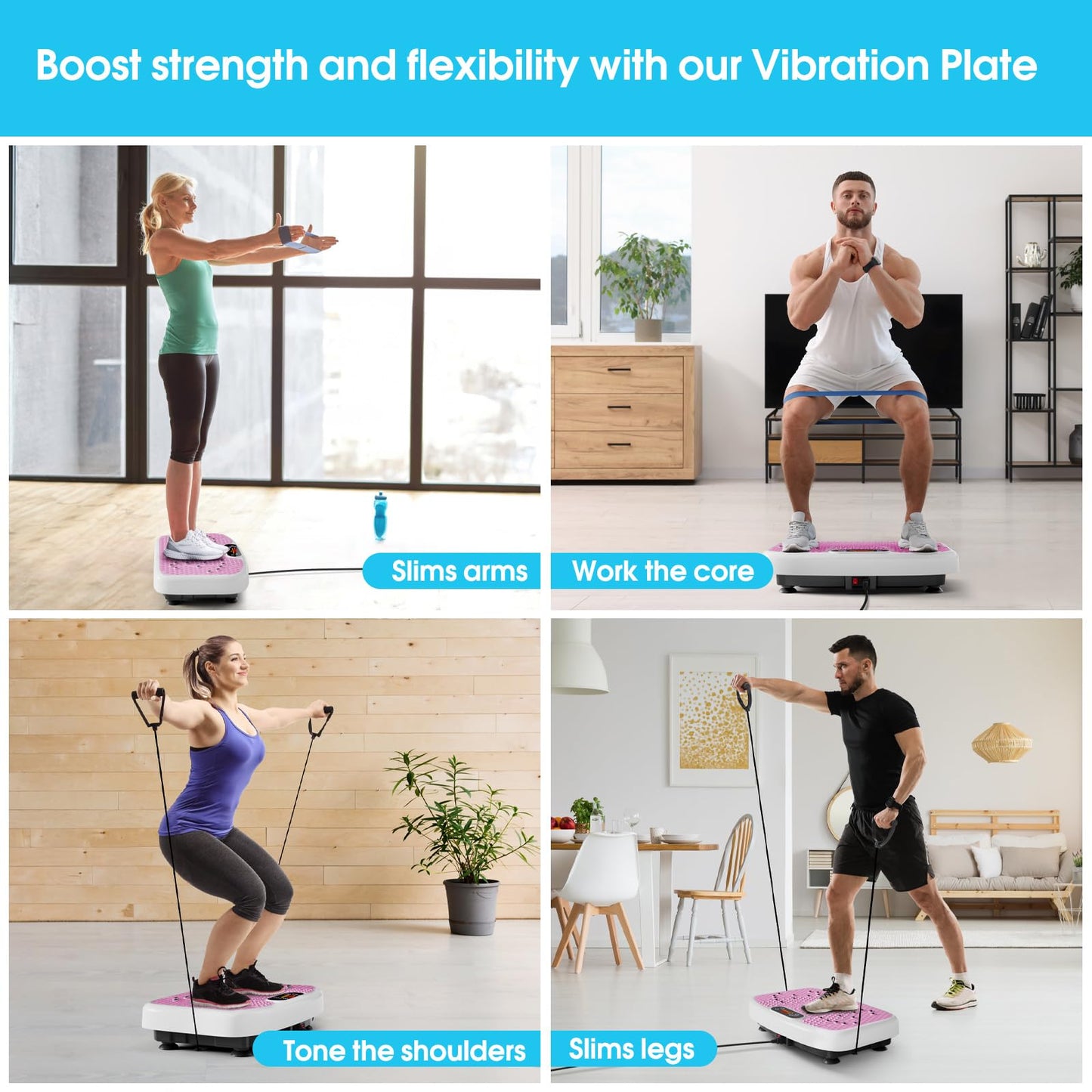 Vibration Plate Exercise Machine for Lymphatic Drainage Weight Loss,SoftGym Power Vibration Plate 300-400 Lbs Capacity Full Whole Body Workout Vibration Platform,Waver Vibration Plate for Home Fitness