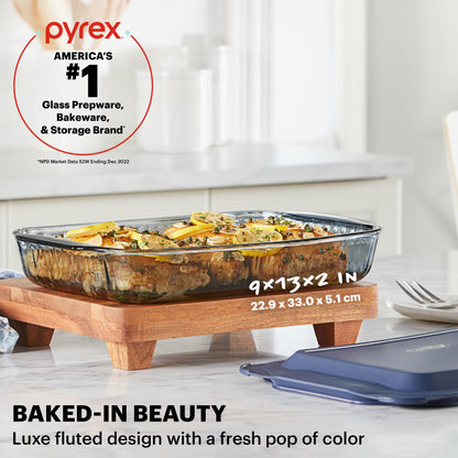 Pyrex Colors (9"x13") Tinted Glass Baking Dish with BPA-Free Lid, Oblong Bakeware Glass Pan For Casserole & Lasagna, Dishwasher, Freezer, Microwave and Pre-Heated Oven Safe, Smoke