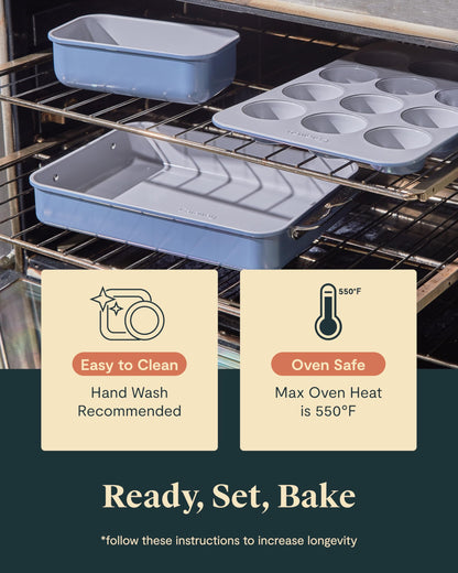 Caraway Nonstick Ceramic Bakeware Set (11 Pieces) - Baking Sheets, Assorted Baking Pans, Cooling Rack, & Storage - Aluminized Steel Body - Non Toxic, PTFE & PFOA Free - Gray