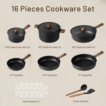 CAROTE Nonstick Pots and Pans,Cookware Set 16pcs Kitchen Cooking Sets, Pot and Pan Non Stick w/Frying pan