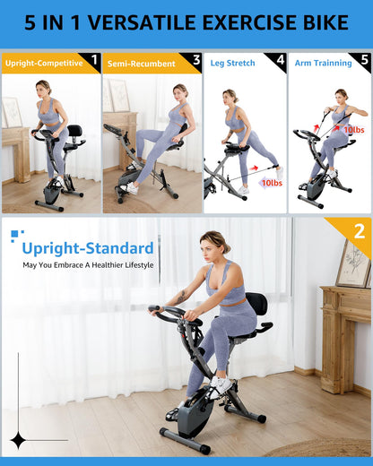 Foldable Exercise Bike Stationary Bikes for Home, 5 IN 1 Indoor Workout Bike for Seniors, with 16-Level Quiet Magnetic Resistance, 6.6 LBS Flywheel and 330LBS Capacity, 2025 818 X-bike