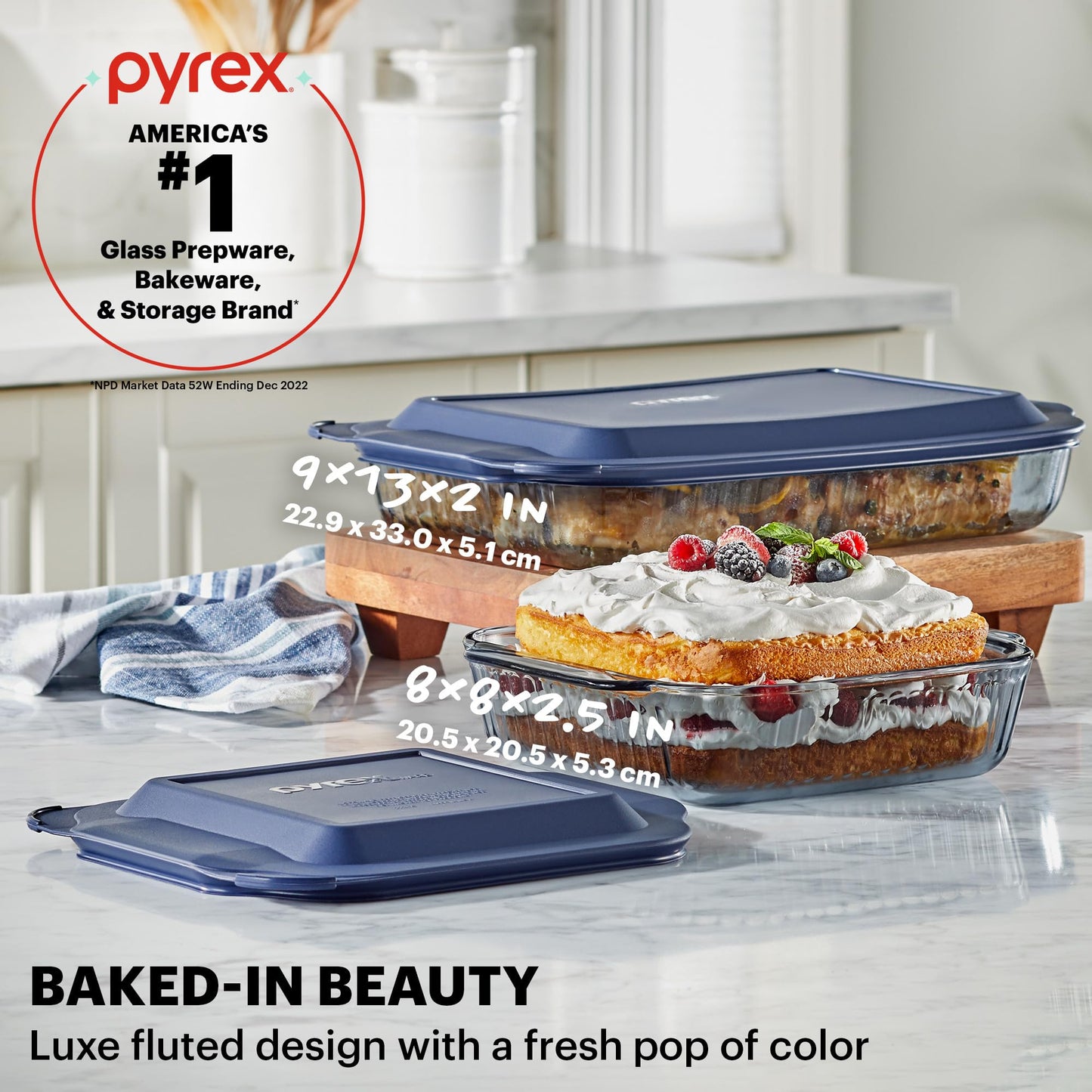 Pyrex Colors (2-Pack, Full Set) Tinted Glass Baking Dish with BPA-Free Lid, Oblong Bakeware Glass Pan For Casserole & Lasagna, Dishwasher, Freezer, Microwave and Pre-Heated Oven Safe, Smoke