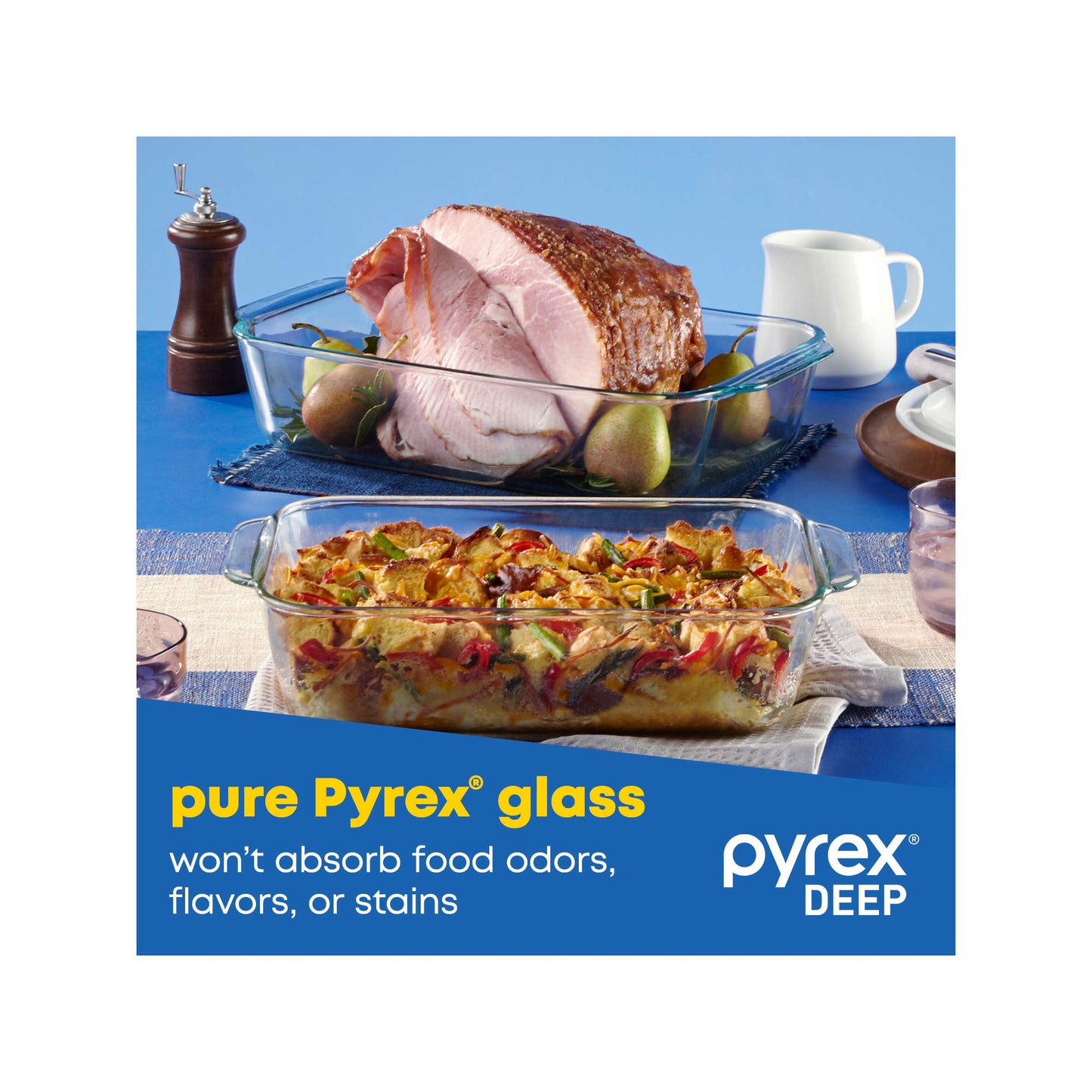 Pyrex Deep 3-Pack Glass Baking Dish Set (9"x13", 7"x11", 8"x8") With BPA-Free Lids, Rectangular Glass Bakeware, Dishwasher, Microwave, Freezer & Pre-Heated Oven Safe